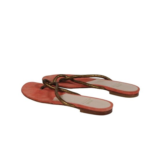 Moschino Womens Cheap And Chic Sandals US 7.5 Orange Gold Thong Slip On Slides - Picture 5 of 10
